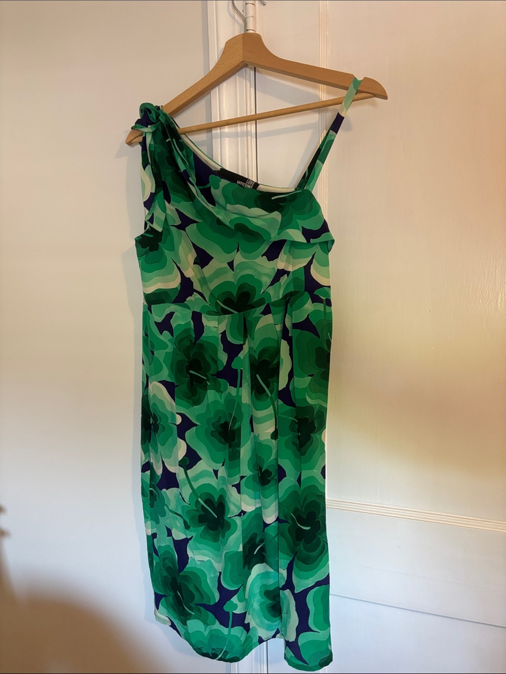 Moschino Silk Green Floral One-Shoulder Mini Dress - Picture 2 of 6